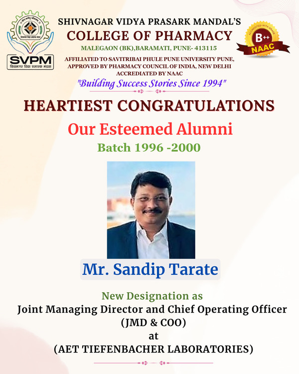 Congratulations to Mr. Sandip Tarate for new designation as Joint Managing Director & Chief Operating Officer