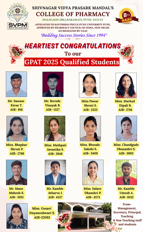 Heartiest Congratulations of our GPAT-2025 Qualified Students